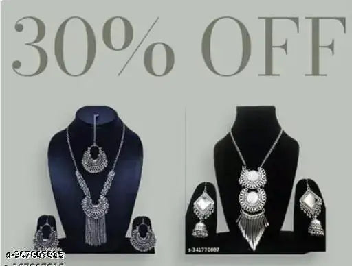 Lustrelia Oxidised Jewellery Set Combo Necklace Earring Maangtika