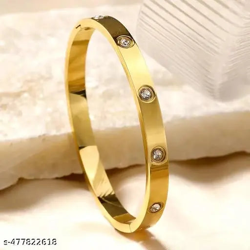 Lustrelia Gold Plated Stainless Steel Crystal adjustable Bracelet Kada Jewellery Gift for Girls & Women