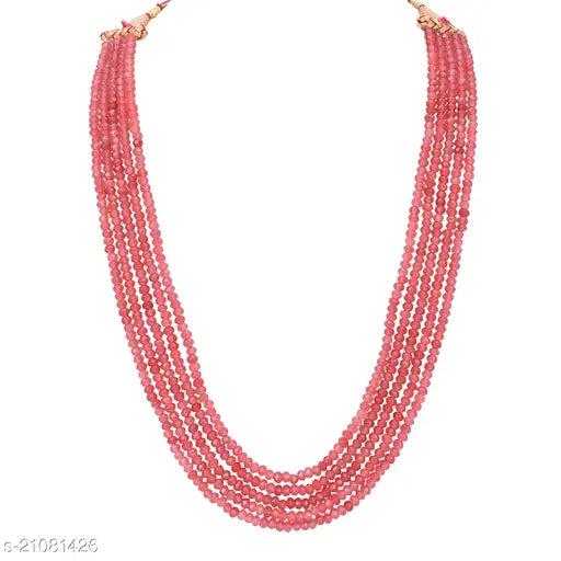 Lustrelia Five-Layer Light Pink Onyx Beaded Necklace