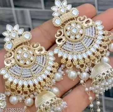 Lustrelia Exquisite White Kundan Earrings – A Touch of Royalty