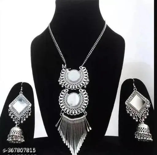 Lustrelia Oxidised Jewellery Set Combo Necklace Earring Maangtika